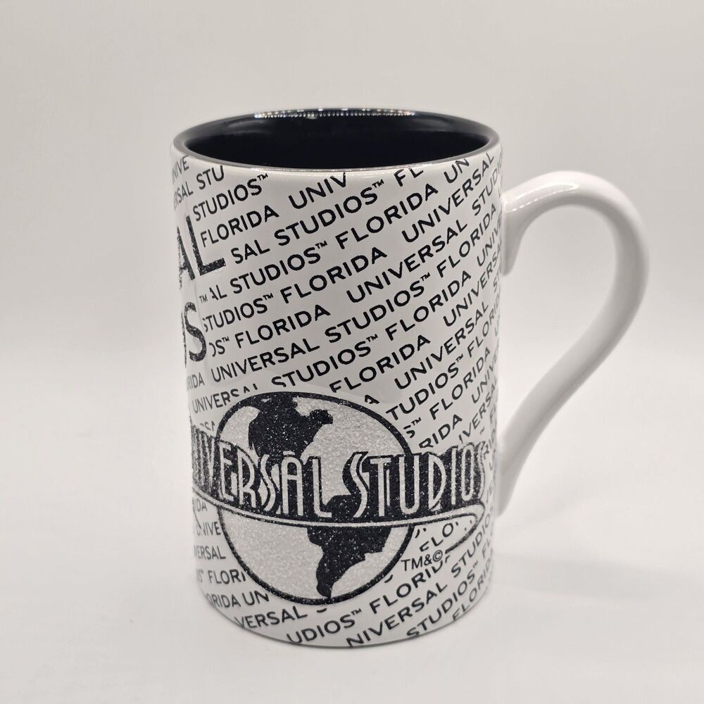 Universal Studios Florida Black And White Glitter Mug 5” Tall 2013 Excellent